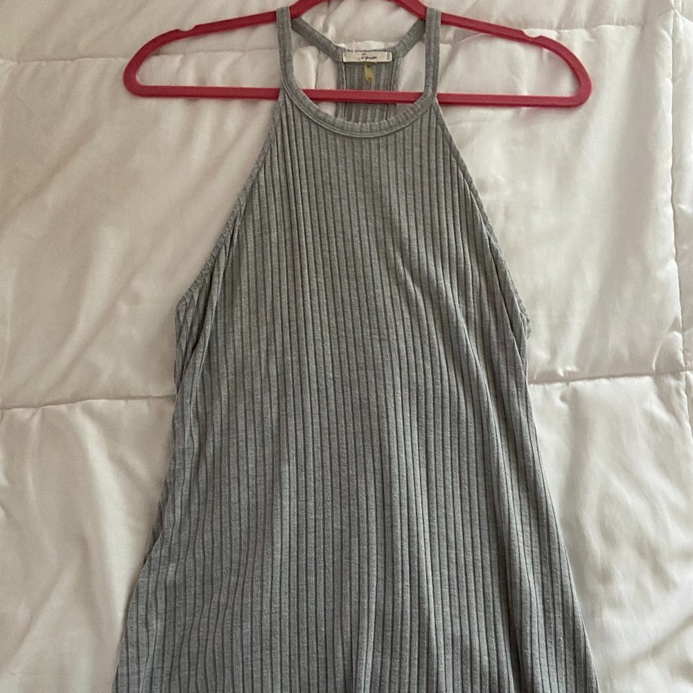 Gray Ribbed Halter Tank